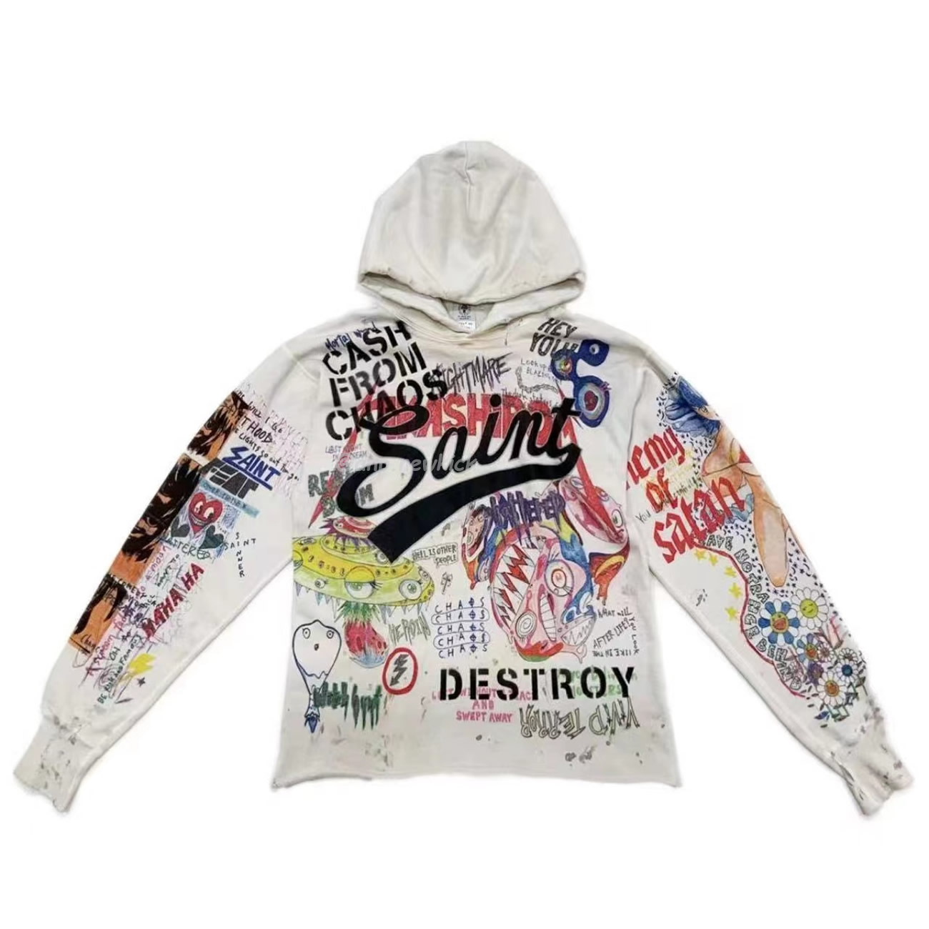 Saint Michael Graff Pullover Hoodie Murakami Takashi Graffiti Loose Hooded Sweatshirt Ins S Xl (9) - newkick.vip